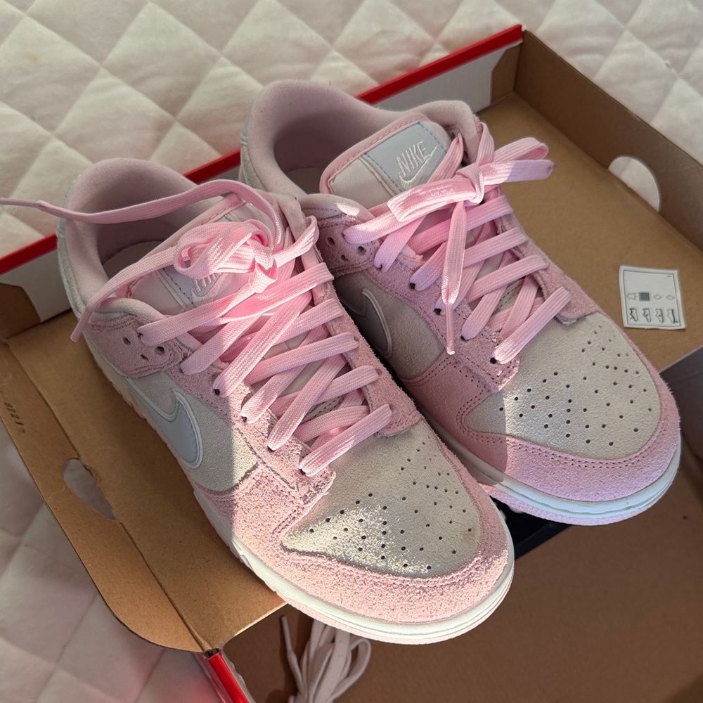 Nike Women's Soft Pink and Light Gray Sneakers
